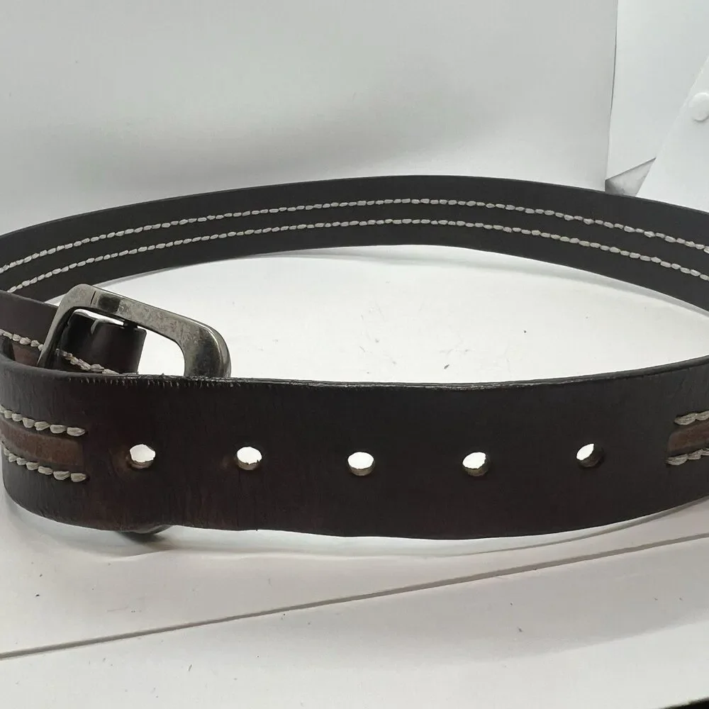 Silver Jeans Brand Belt Women Medium 32 Brown Leather Western Stitching vintage